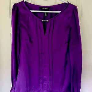 WHBM White House Black Market Purple Silk Blouse size 4 w/ front pleat